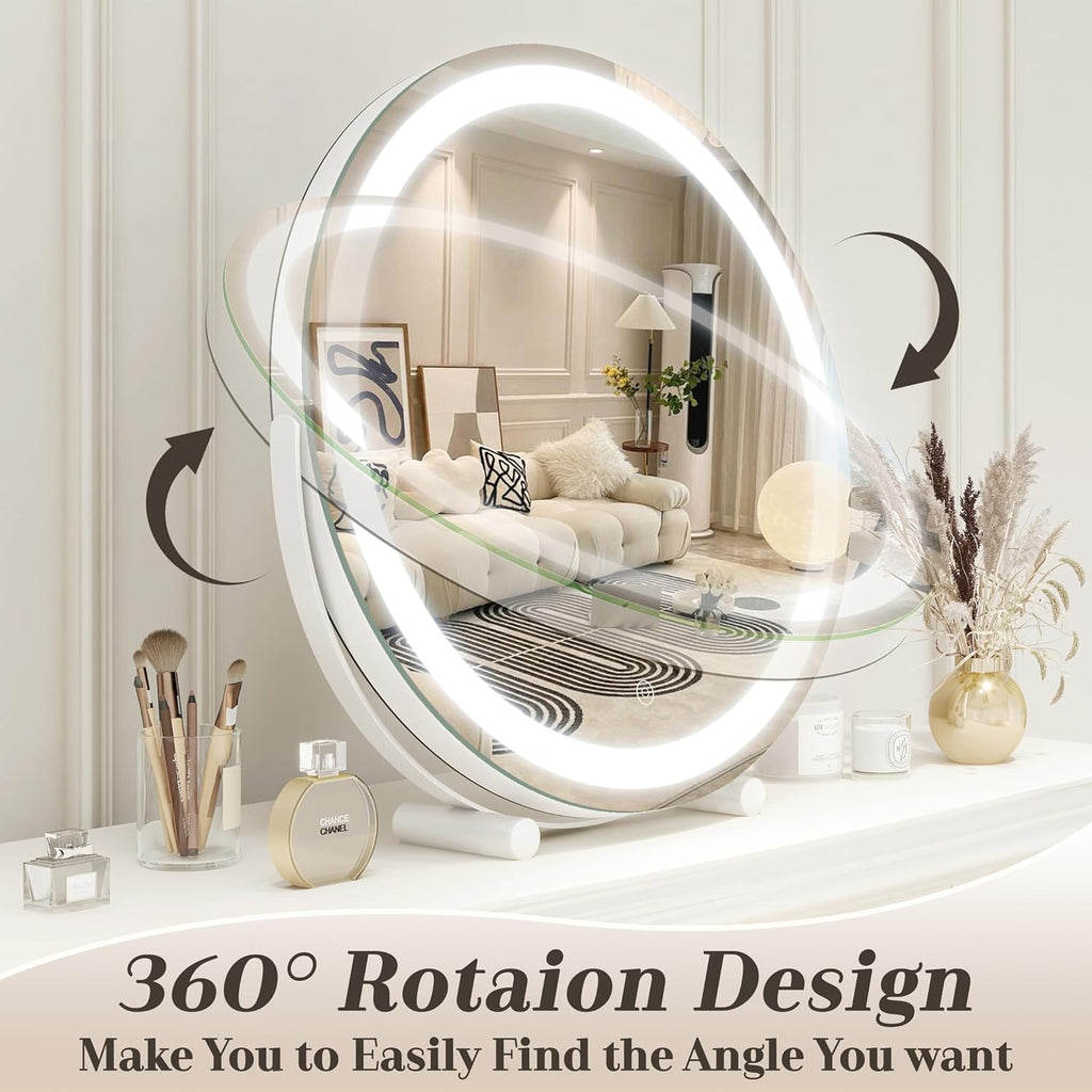Makeup Mirror with Lights, 18 Inch Vanity Mirror with Lights, Lighted Makeup Mirror, Smart Touch Control Round Lighted