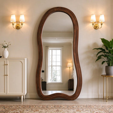 Solid Wood Full Length Mirror, 67"x31.5" Irregular Floor Mirror
