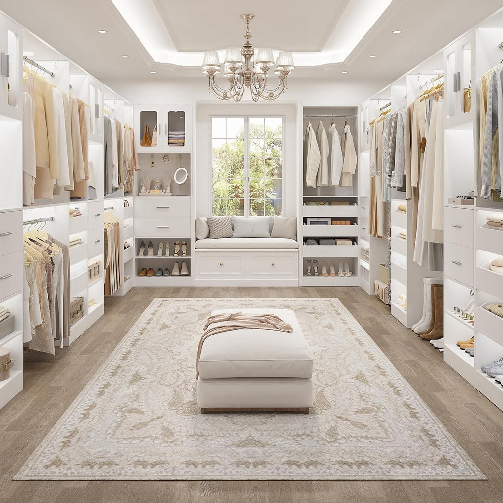 6.7FT-10FT Closet System Set with Half-Open Drawers, 80.5''-120" Wooden Modular Wardrobe Set with Shelving Towers