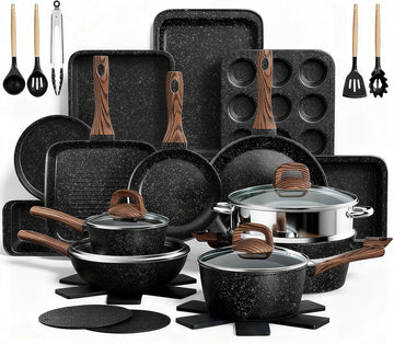 Pots and Pans Set Non Stick, 31 Piece Kitchen Induction Cookware & Bakeware Set, Nonstick Kitchen Cooking Pans Set