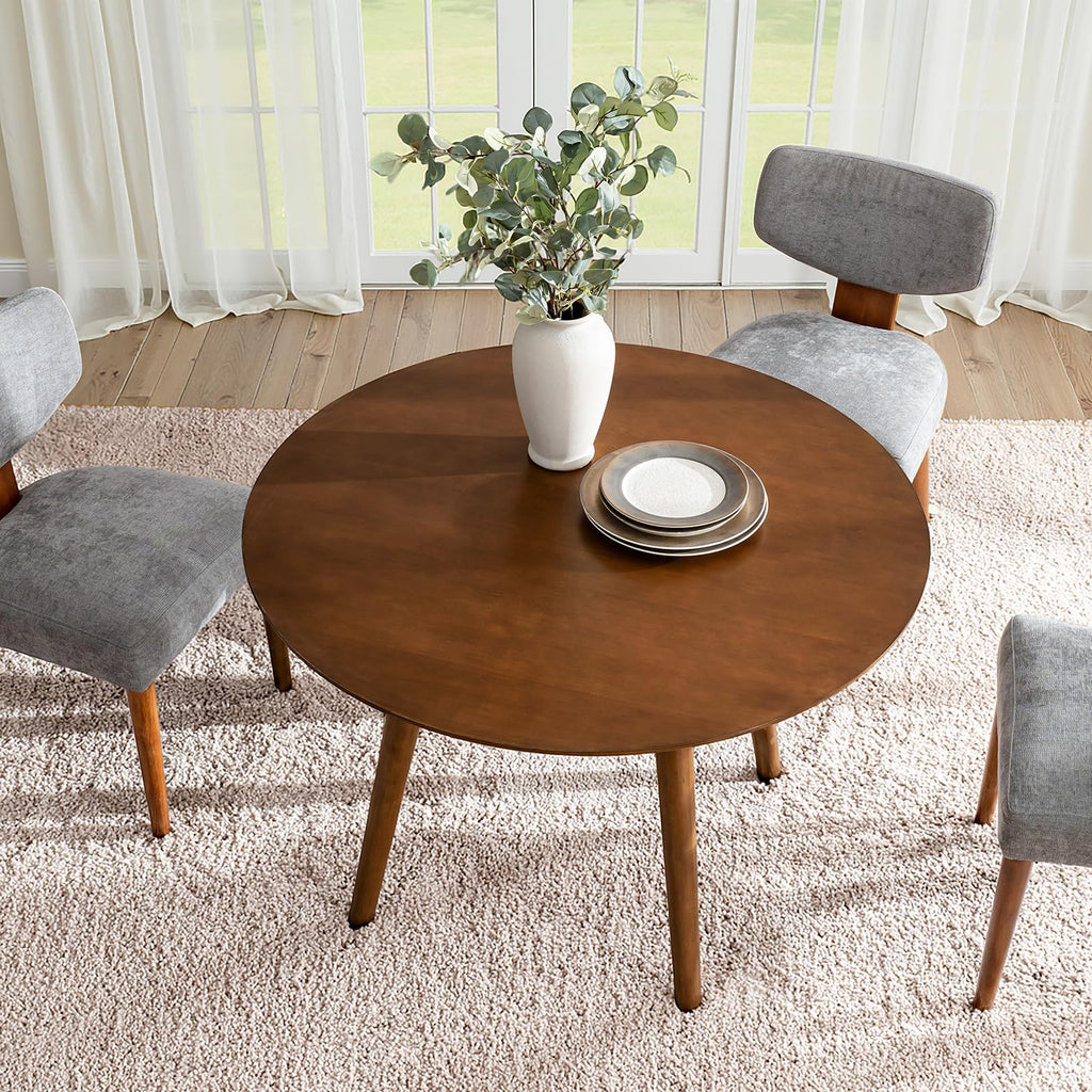 Round Dining Table for 4, 45" Solid Wood Kitchen Table, Small Dinner Coffee Writing Table Dining Room, Save Space