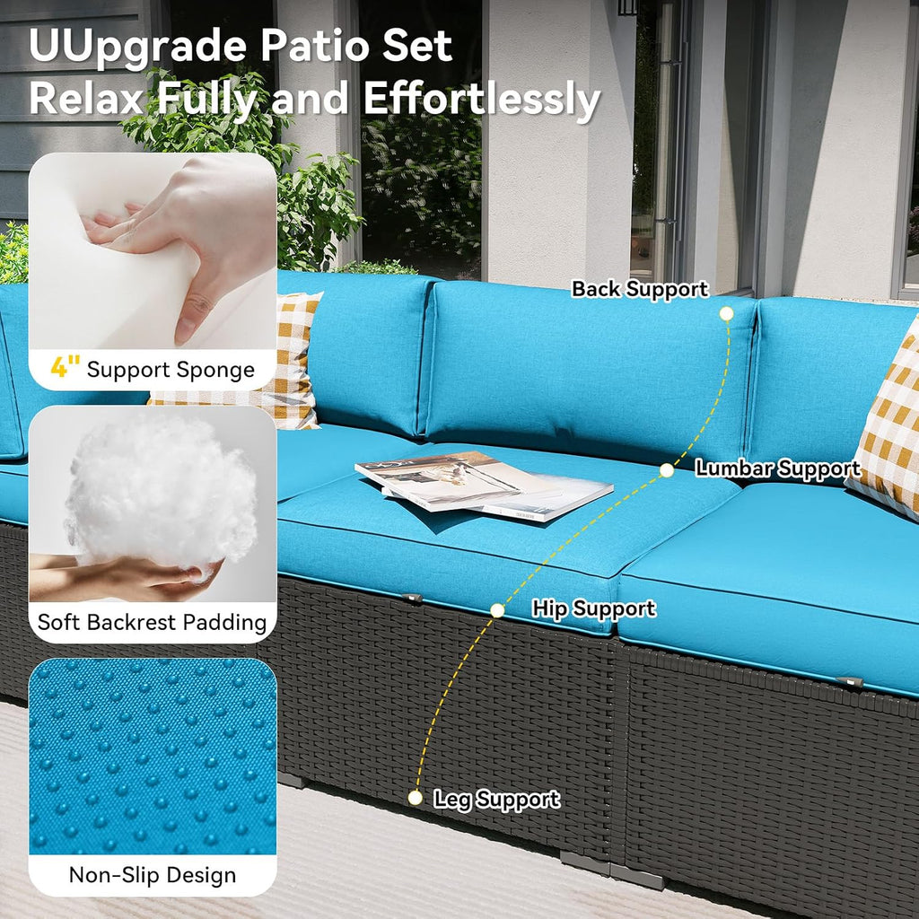 Patio Furniture Set, 7 Piece Outdoor Sectional Sofas with Waterproof Cover, Wicker Rattan Outdoor Furniture Patio