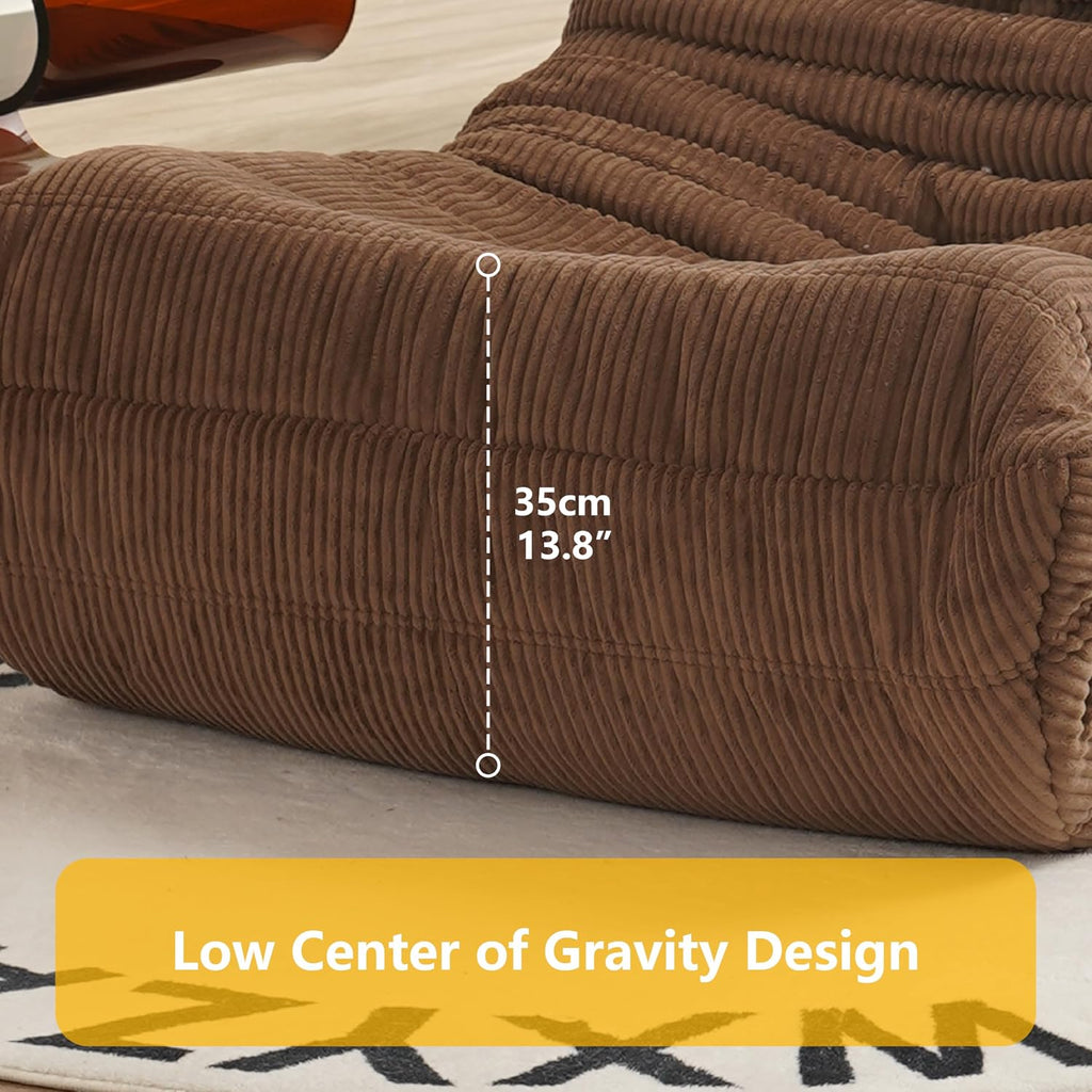 Mid Century Armless Floor Sofa, Soft Premium Corduroy Lounge Chair, Foam Accent Chair , Ivory