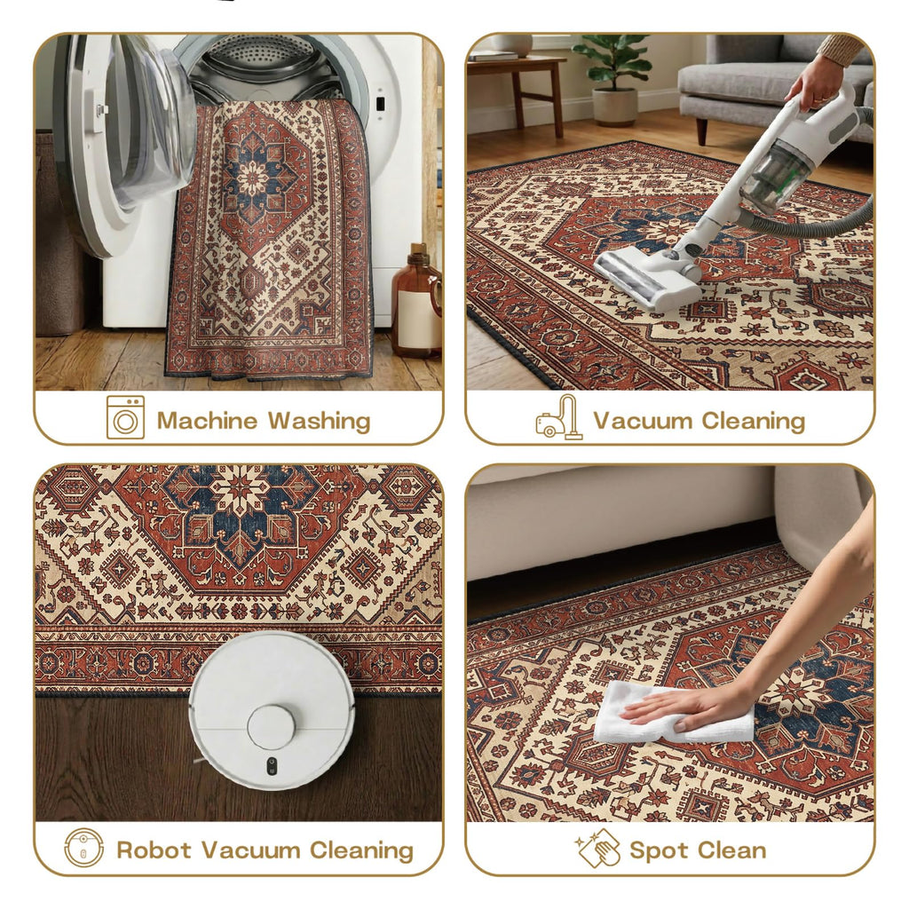Boho Red 5x8 Area Rug, Traditional Oriental Living Room Carpet
