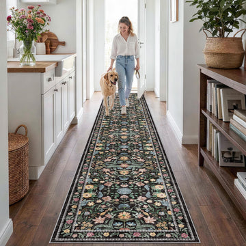 Vintage Hallway Runner Rug : Non Slip Washable Floral Rug Runners Bedroom Low Pile Stain Resistant Indoor Home