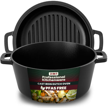 Cast Iron Dutch Oven 5 QT with Skillet Lid Pre-Seasoned PFAS-Free