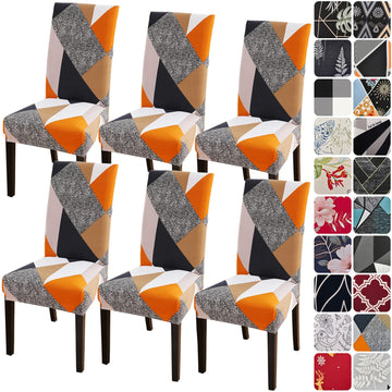 Dining Room Chair Covers Slipcovers Set of 6, Stretch Spandex Removable Washable Printed Parsons Chair Cover Seat