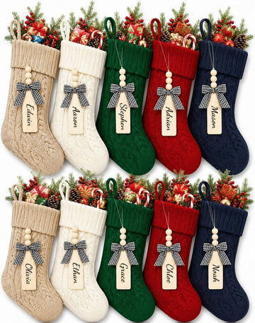 18 Inch Christmas Stockings, 10 Pack Red White Green Khaki Navy - Set of 10
