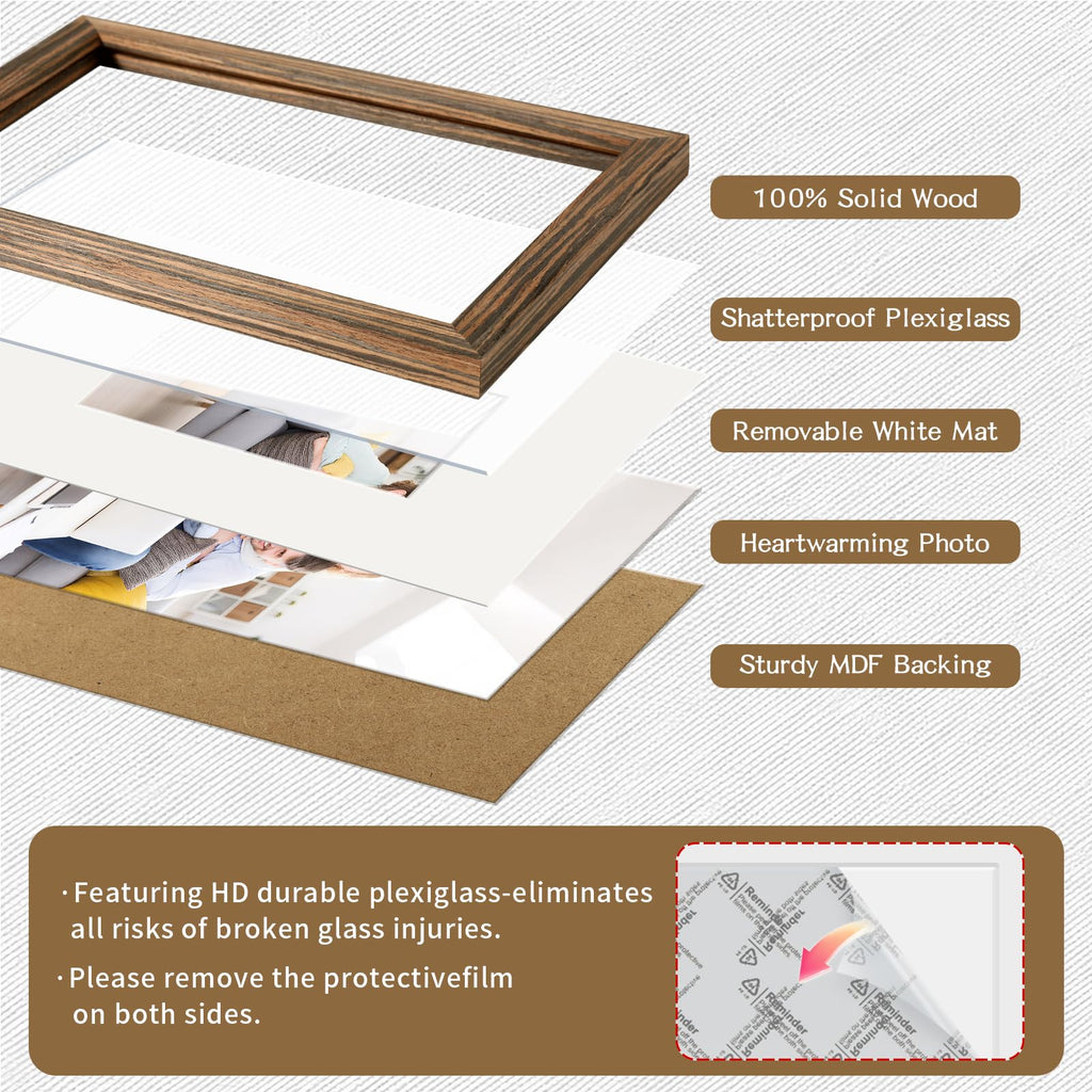 8x10 Picture Frames Solid Wood 4x6 Photo Frame with Mat Ebony 2 Pack