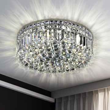 6-Lights Crystal Flush Mount Chandelier Light Fixture with K9 Crystals Modern Ceiling Lights Elegant Pendant Lamp for