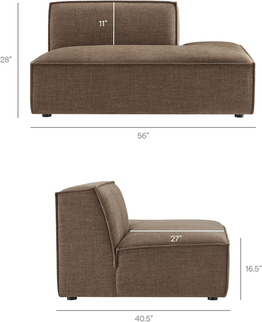 Restore Performance Fabric Upholstered 4-Piece Modular L-Shaped Armless Sectional Sofa in Mocha - Low Profile Couch