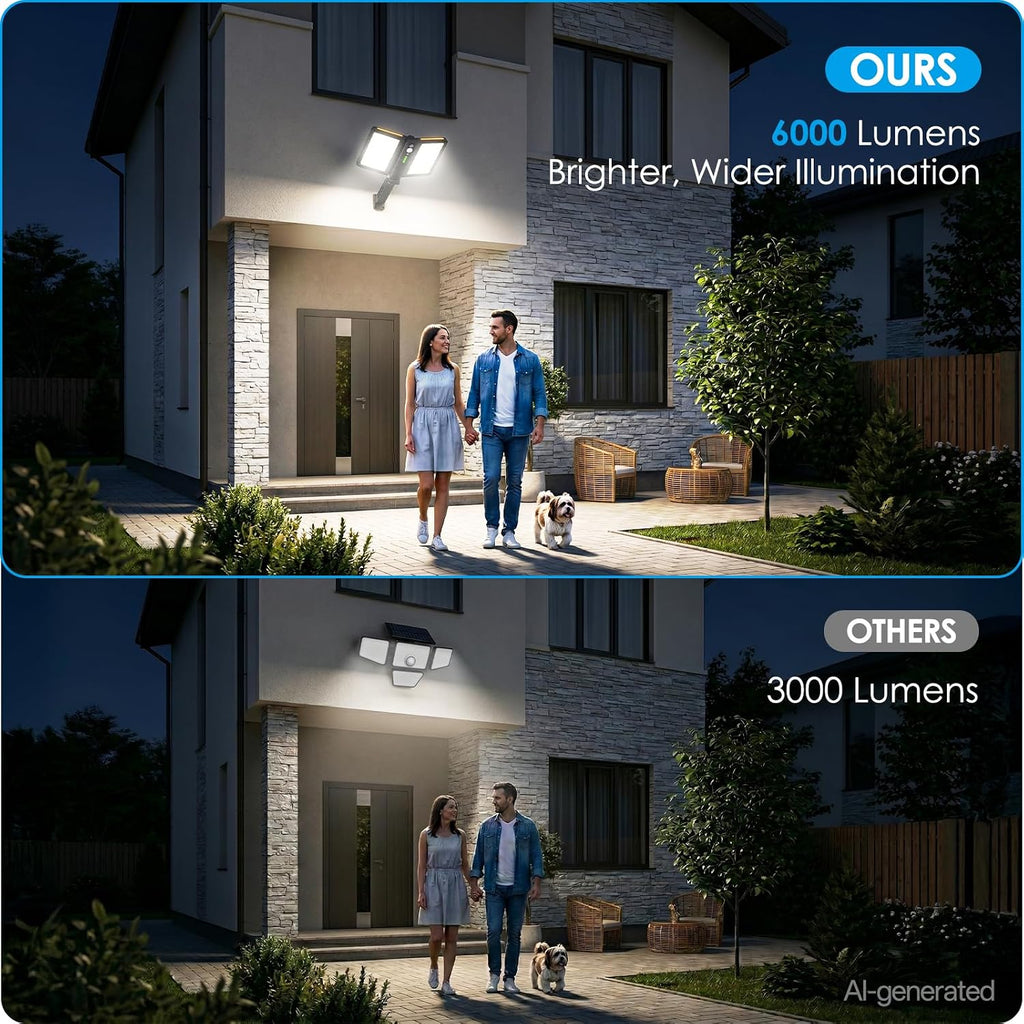 Solar Flood Lights Outdoor, 6000LM High Brightness Motion Sensor | IP65 Waterproof, 5 Modes Outdoor Lights, 6500K