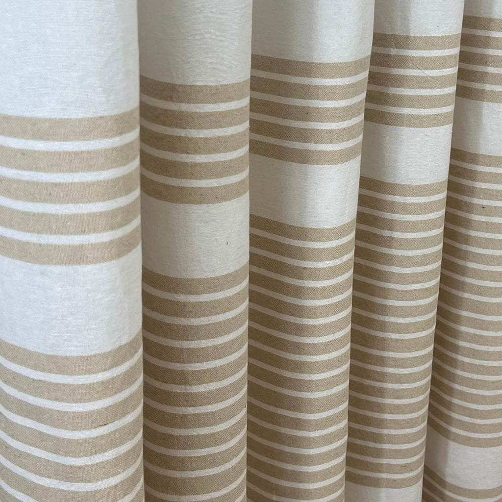 Nautical Striped Beige & White Cotton Bathroom Shower Curtain, 70x72 | Luxury Hotel Style Fabric with Detailed