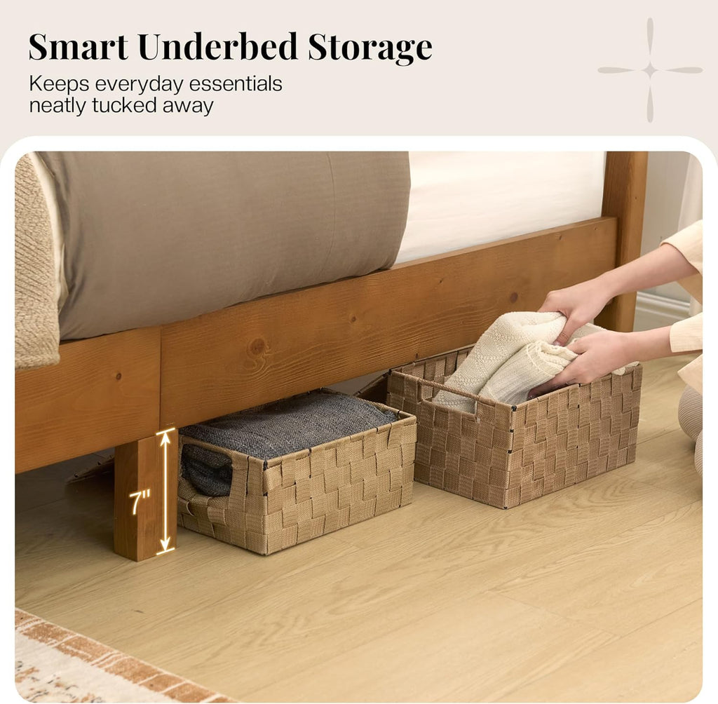 58" Tall Solid Wood King Bed Frame with Upholstered Headboard & Footboard, Wooden Platform Bedframe, No Box Spring
