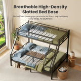 Heavy Duty Twin XL Over Queen Bunk Bed, Metal Steel Bed Frame with EVA-Padded Angled Ladder & Full-Length Guardrails