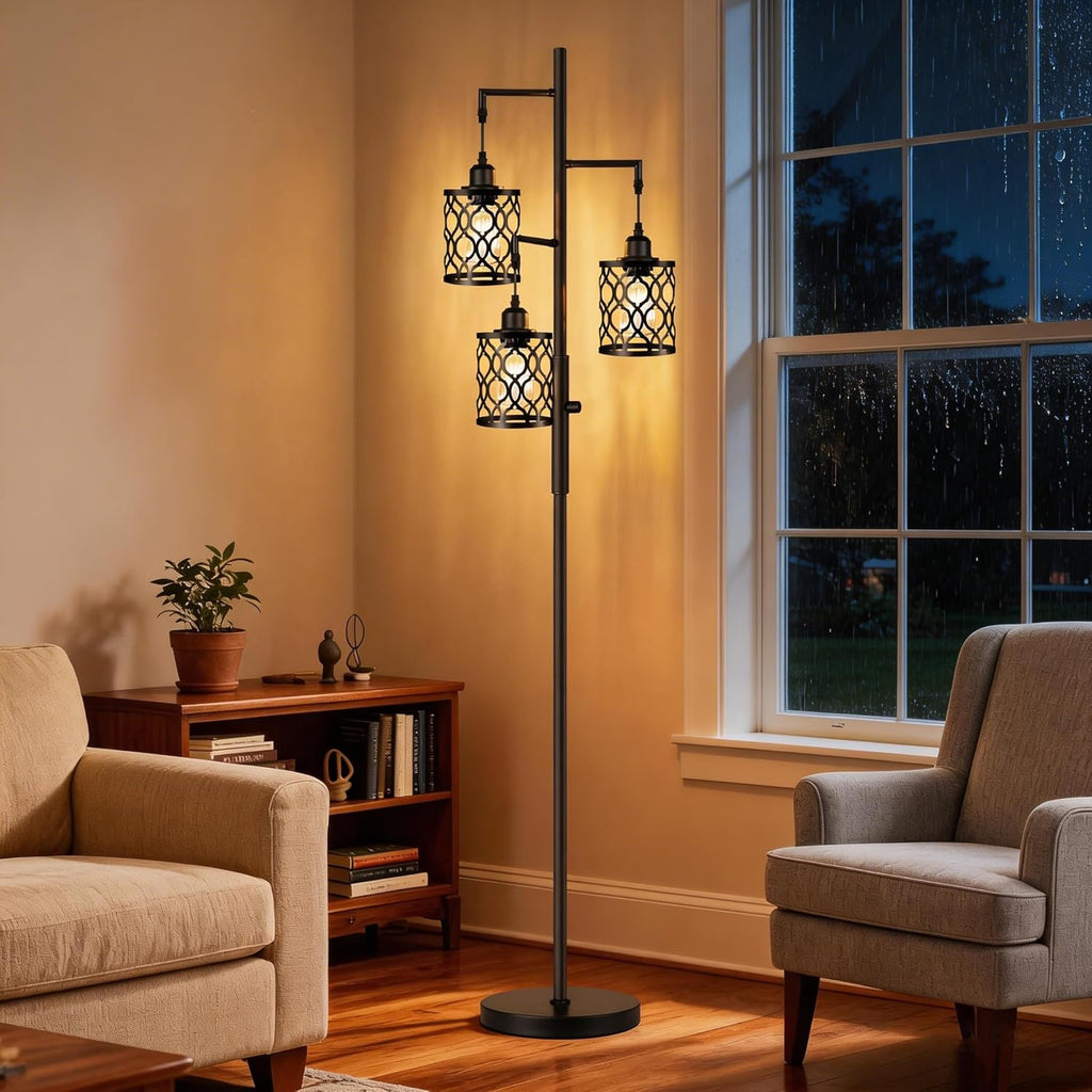 Dimmable Farmhouse Floor Lamp, Industrial Floor Lamp with 3 X 6W LED Bulbs, 3 Light Rustic Standing Tall Lamp, 68"