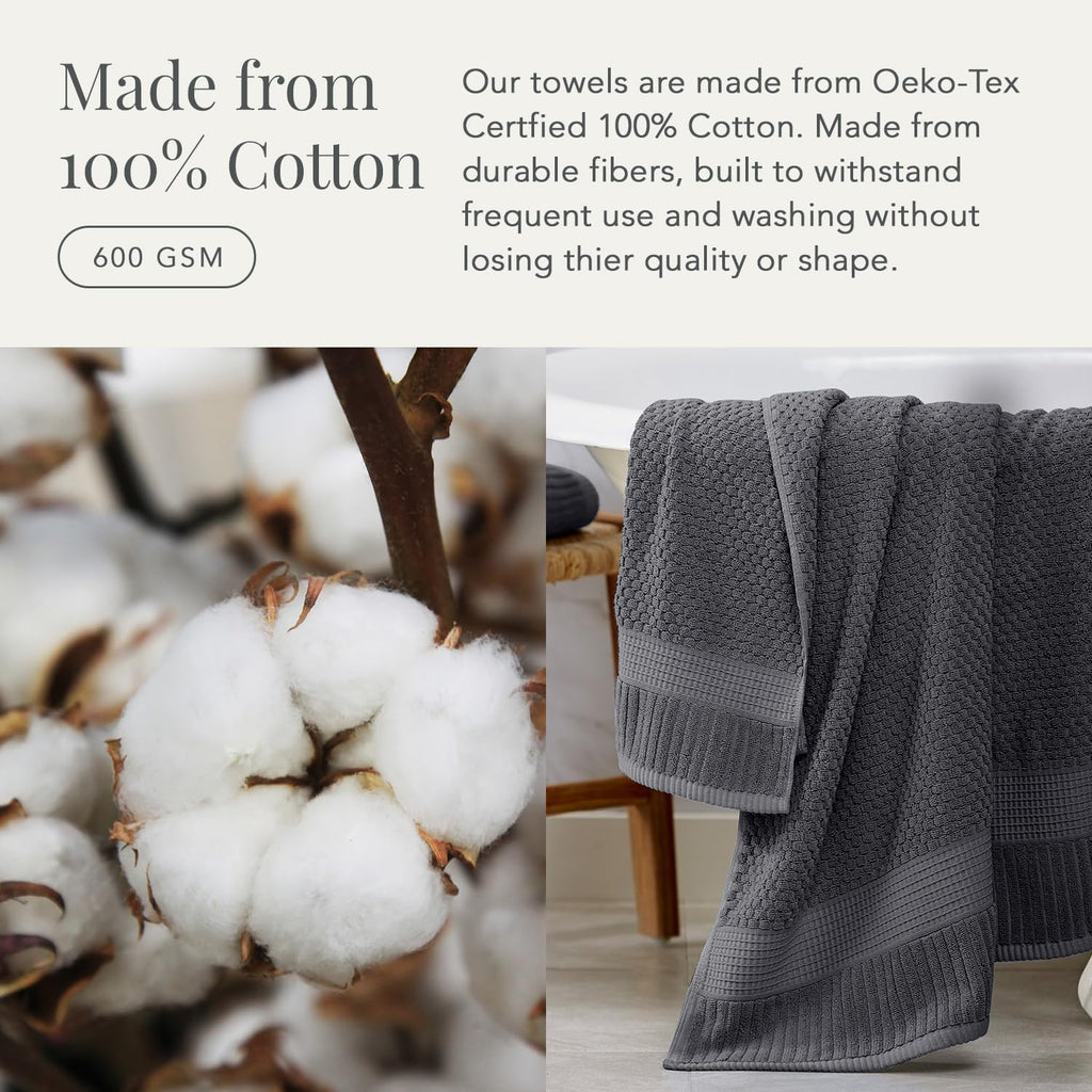 100% Cotton 6-Piece Bath Towel Set | Grey | Oeko-TEX | Quick-Dry | 30" x 52" Bath Towels | 16" x 28" Hand Towels |