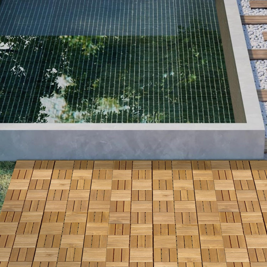 12" x 12" Square Wood Interlocking Flooring Tiles, Pack of 10 Tiles, 10 PCS Interlocking Deck Tiles, Acacia Hardwood