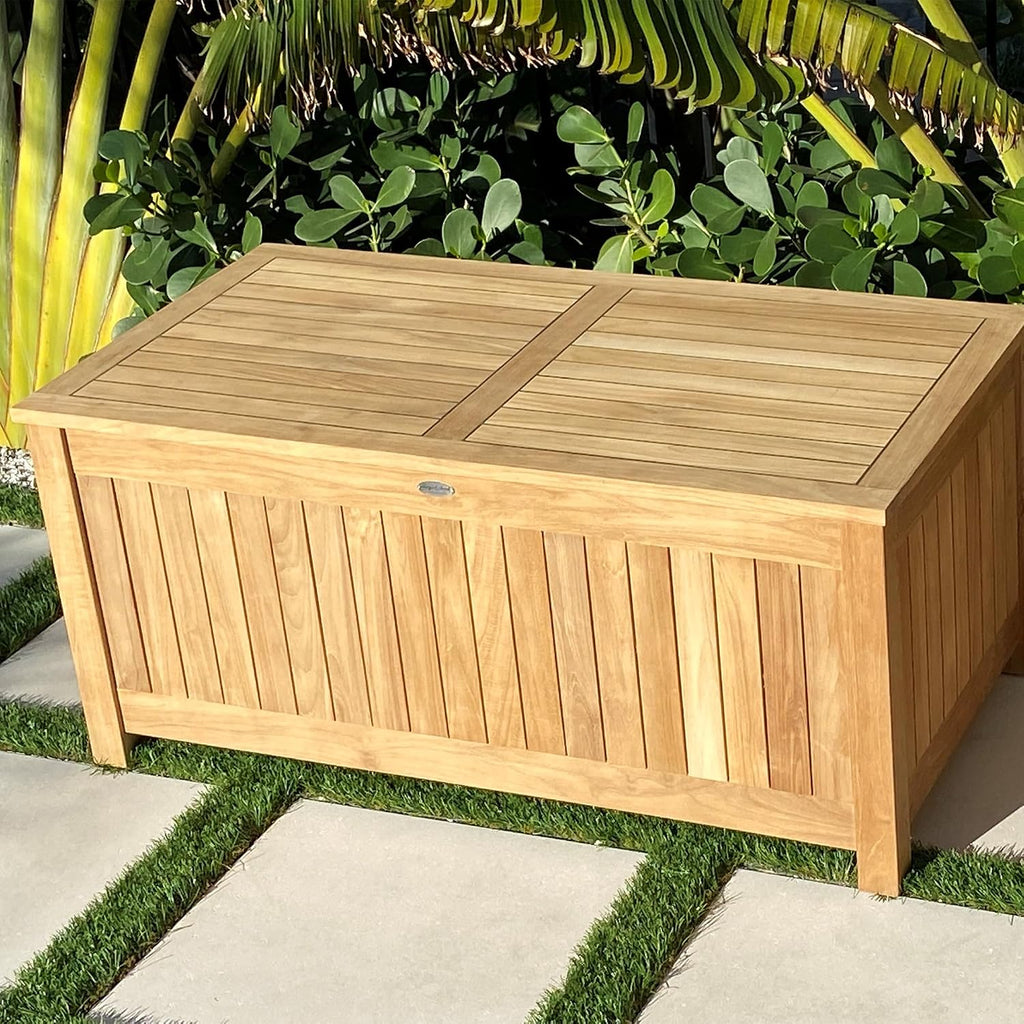 Teak Storage Box with Ventilated Sides (STBXL), 80-Gallon Outdoor Storage Chest, Patio Box with Lid, Premium