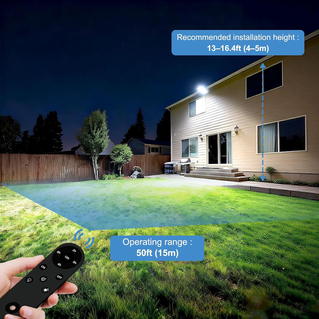 100W Dusk to Dawn LED Flood Light with Remote, 6500K Security Lights | 14000LM, IP67 Waterproof & Rugged, Timer, 10KV