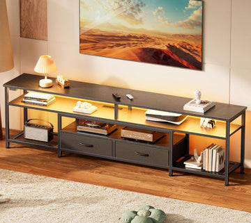 TV Stand for 75 80 Inch TV, Entertainment Center with Power Outlets and LED Lights, 70.9 Inch TV Console for Living