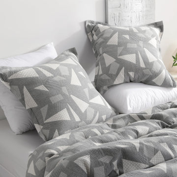 Muslin Cotton Euro Pillow Shams, Set of 2, 26 x 26, Grey Triangle