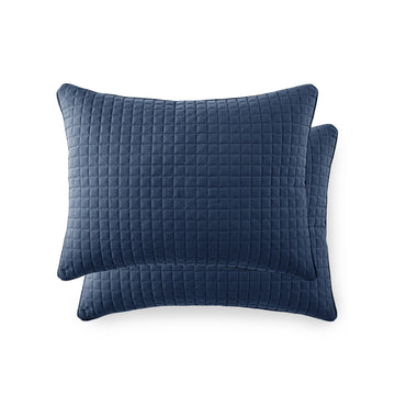 Queen Size Set of 2 Quilted Pillow Shams 20x26 in Soft Microfiber Dark Blue
