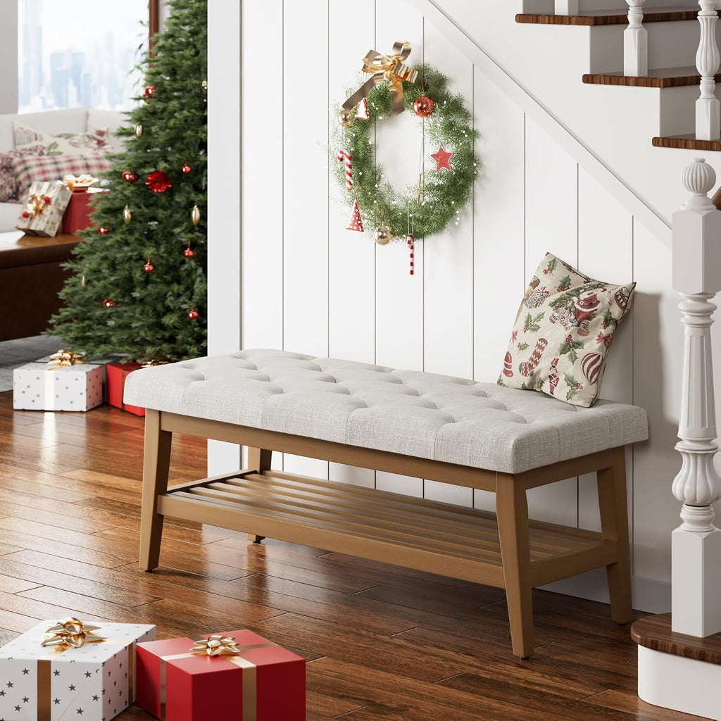 Entryway Shoe Bench, End of Bed Bench,Upholstered Button-Tufted Bench , Fabric Ottoman Bench , Padded Bench with