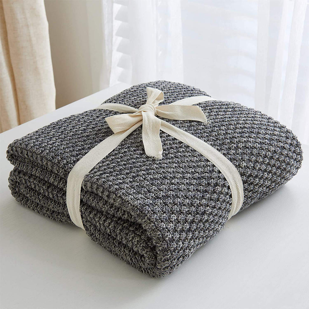 100% Cotton Knitted Throw Blanket - Dark Grey, Soft & Cozy, Machine Washable, 51"x63" - Perfect, Couch, Sofa, Bed or