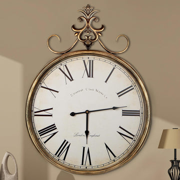 Vintage Wall Clock - Gold Metal Clock, 21in Decorative Antique Farmhouse Wall Clock
