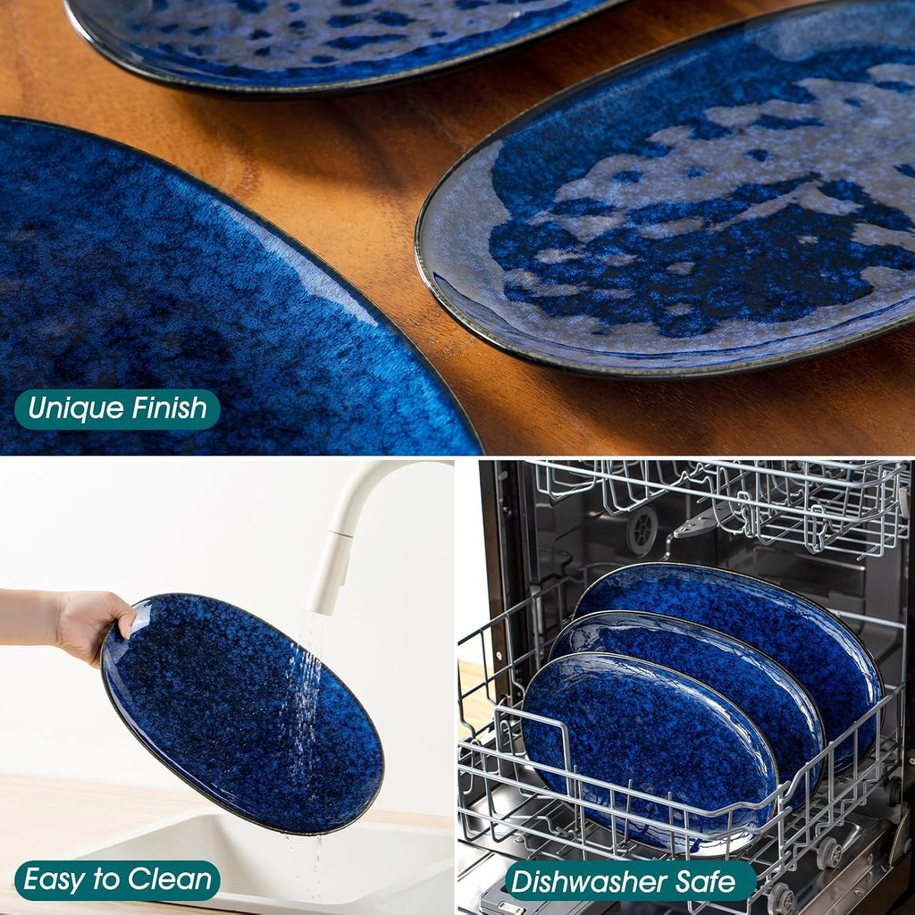 Ceramic Serving Platters Set of 3, Oval 16/14.7/13.5 Inch Stoneware Serving Dishes for Entertaining, Microwave Safe