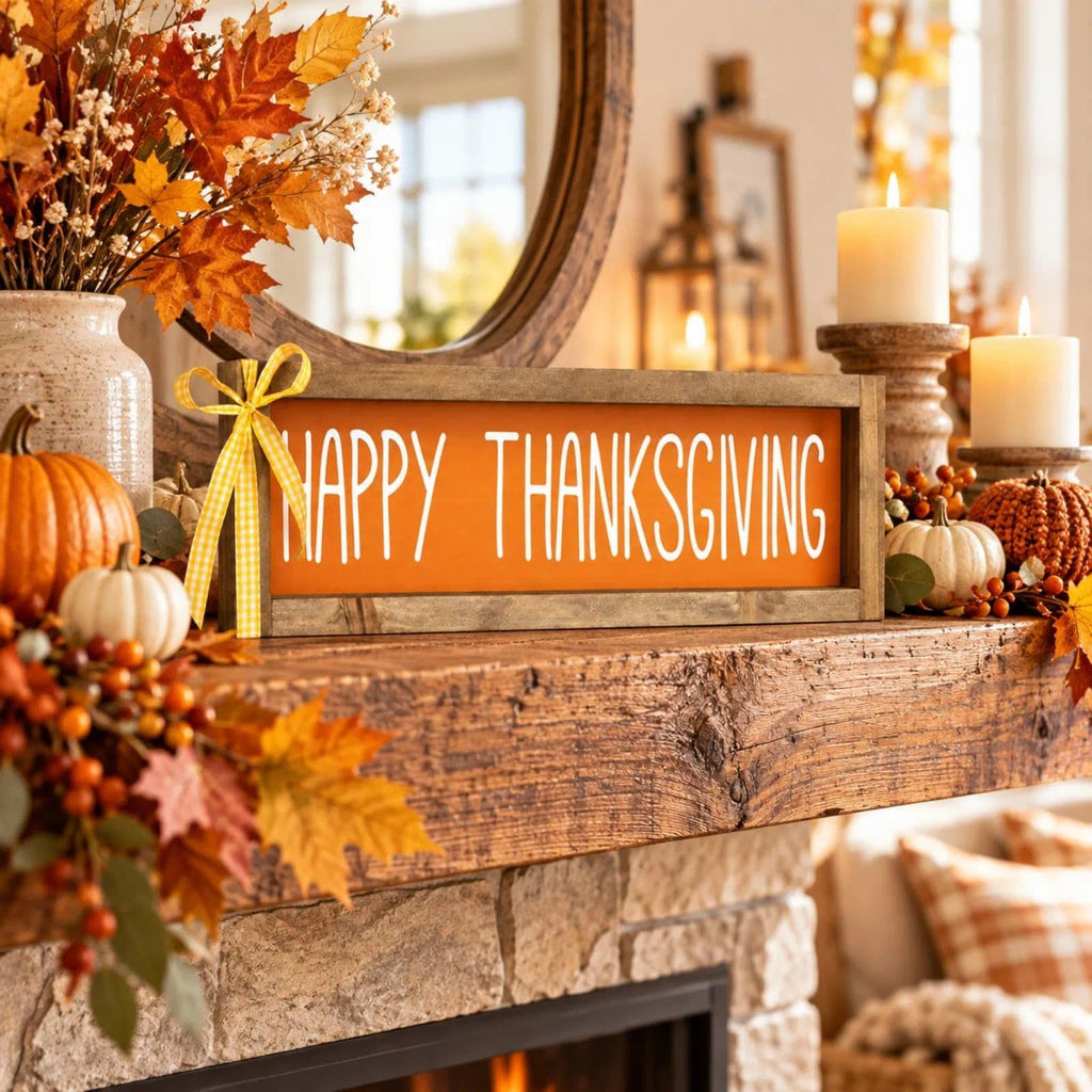 Happy Thanksgiving Sign, Wooden Shelf, Table & Wall Indoor Decor