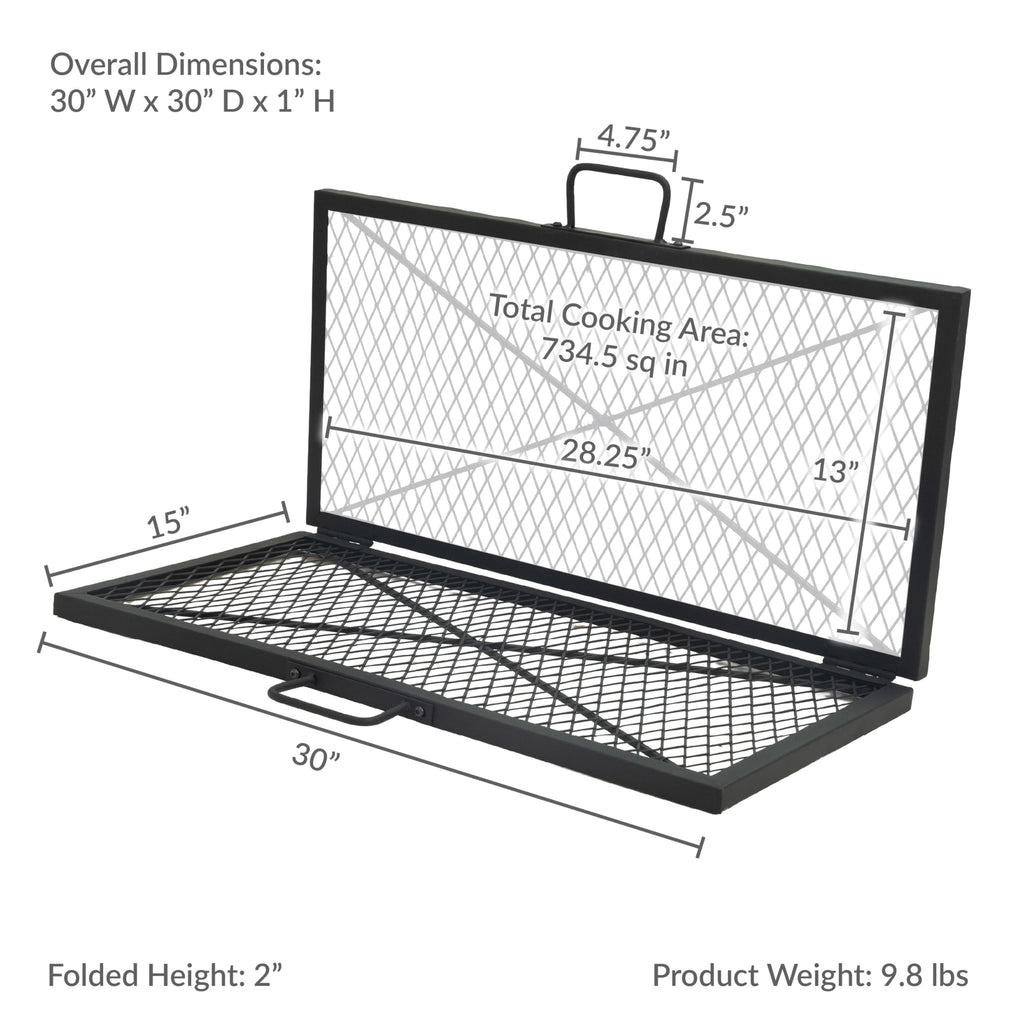 Square Folding Camping Grill Grate for Fire Pit, Steel, 30" x 30"