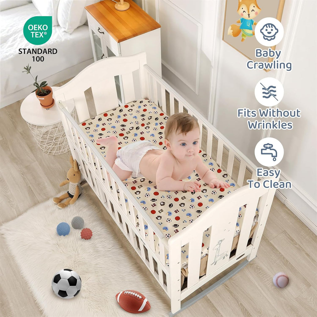 Sports Mini Crib Bedding Set Boys Brown 3PCs Mini Crib Comforter Set Basketball Baseball Rugby Nursery Bedding Sets