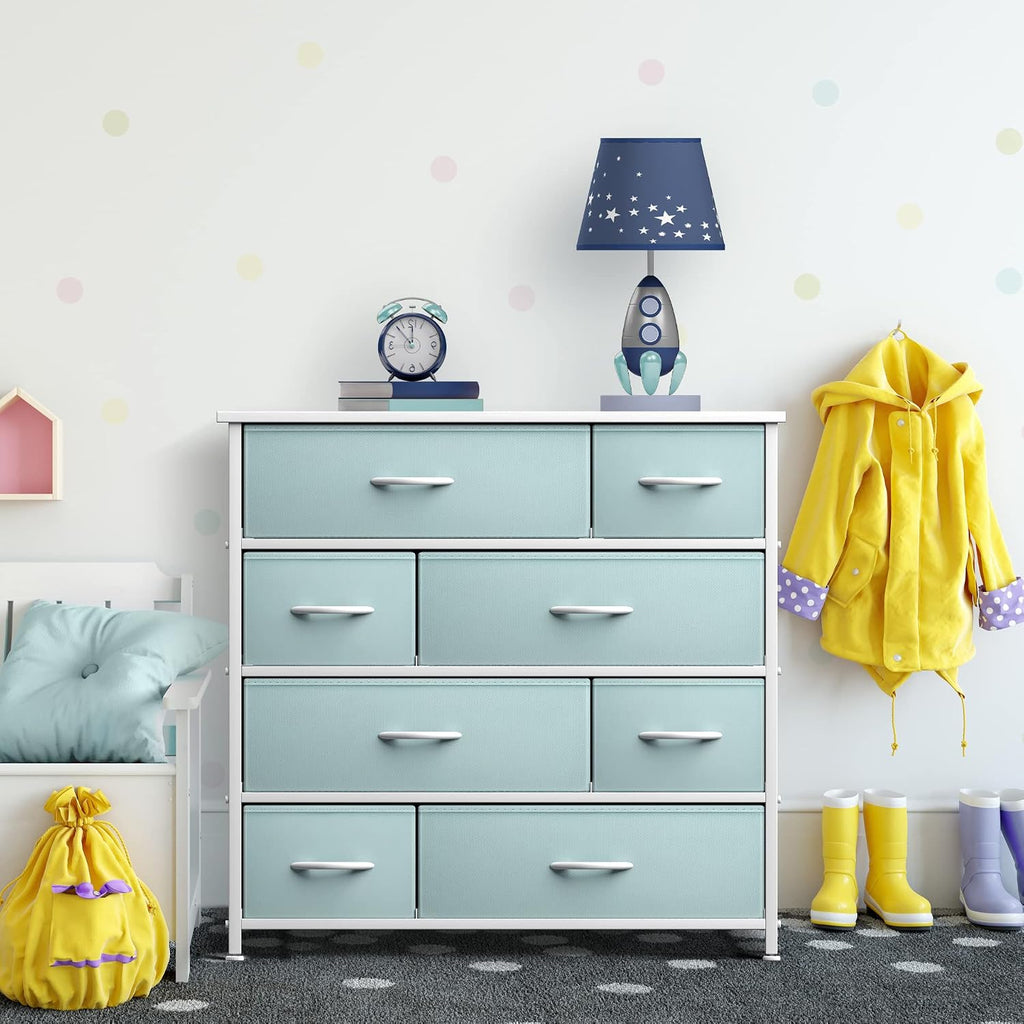 Dresser with 8 Drawers - Furniture Storage Chest for Kid's, Teens, Bedroom, Nursery, Playroom, Clothes, Toys - Steel