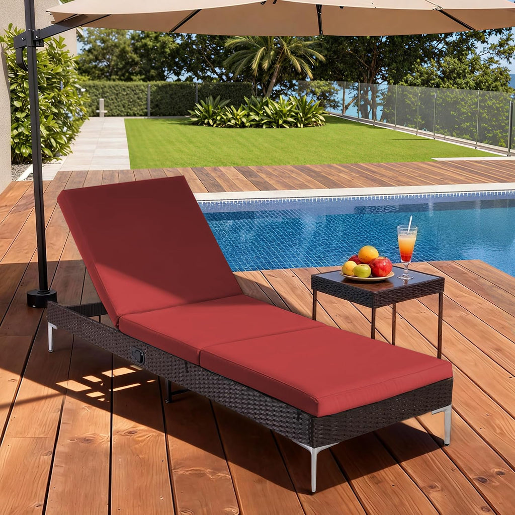 Outdoor Chaise Lounge Chair Set of 2, Patio Wicker Lounge Chairs with Adjustable Backrest