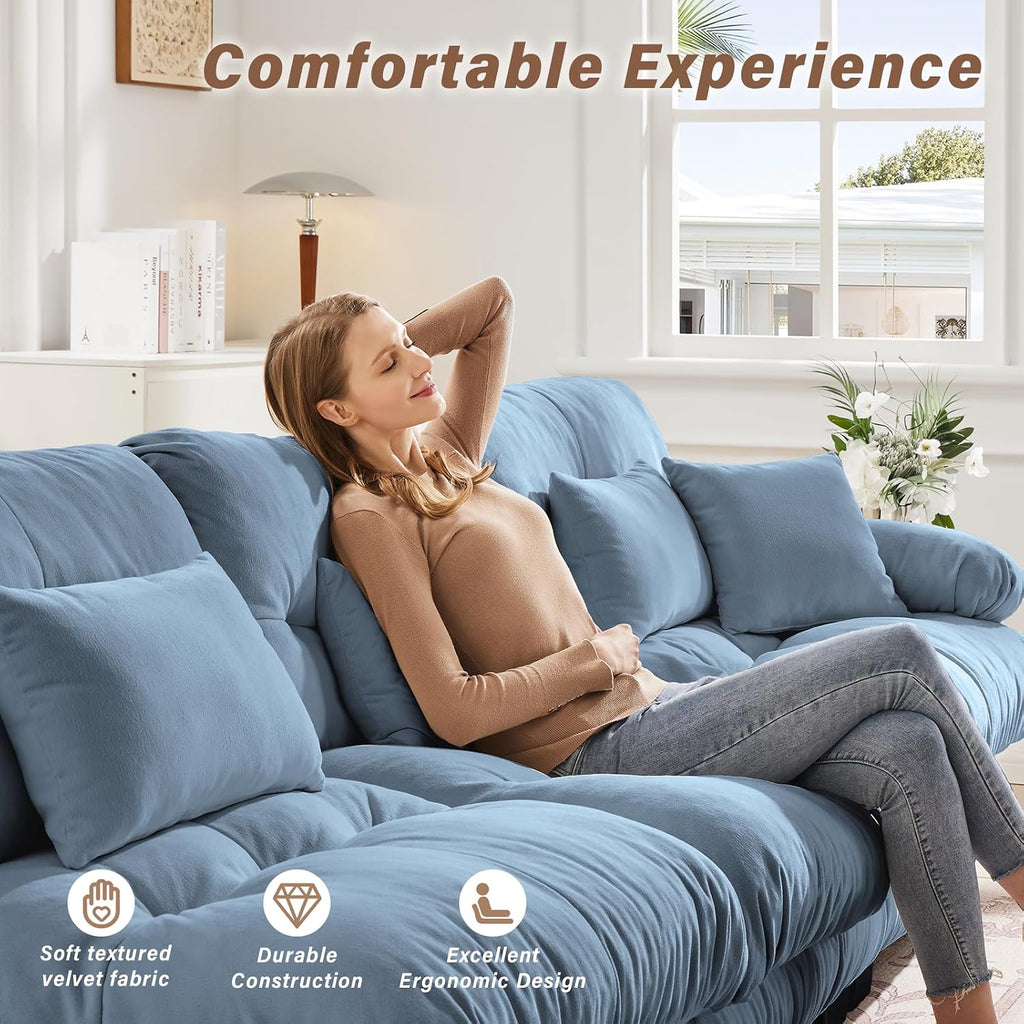 Modern Living Room Velvet Recliner Sofa, Loveseat Sofa , Solid Wood Frame, Easy to Install (94.4 inch,Blue)