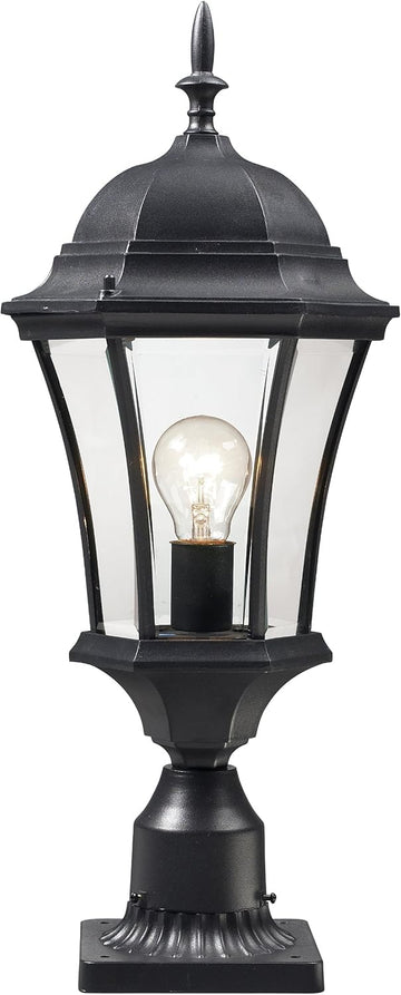 Wakefield Outdoor Post Light, Aluminum Frame, Black Finish and Clear Beveled Shade of Glass Material