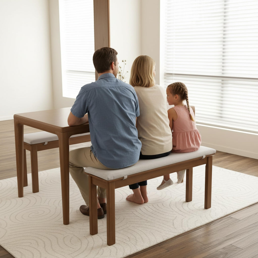 47.2" Solid Wood Dining Bench with Removable Cushion - Mid-Century Modern Entryway Bench, Extra Height Upholstered