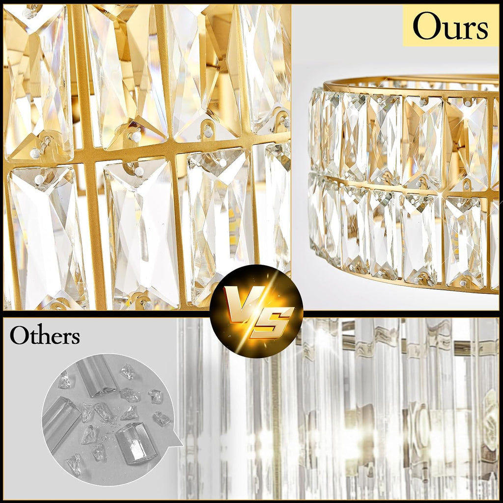 Modern Crystal Chandelier for Dining Room Gold Semi Flush Mount Ceiling Light Fixtures 18" Large Round Crystal