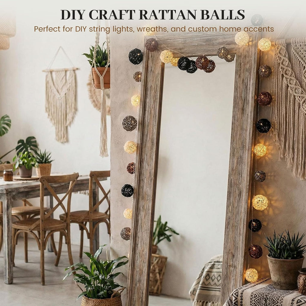 Decorative Balls for Bowl Centerpiece, Wicker Rattan - Set of 42