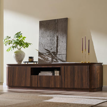 70" Fluted TV Stand for TVs up to 80", Dark Walnut Oak