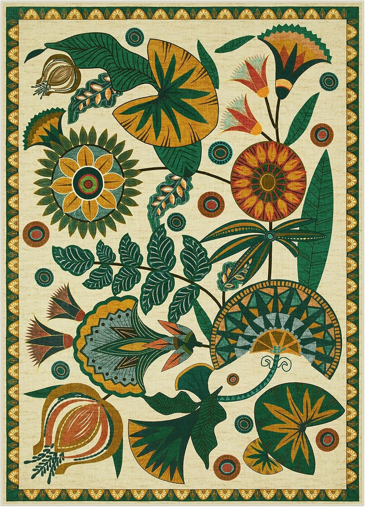 Egypt Floral Boho 9x12 Rugs for Living Room, Large Beige Washable Area Rug for Bedroom Dining Room Table, Vintage Non