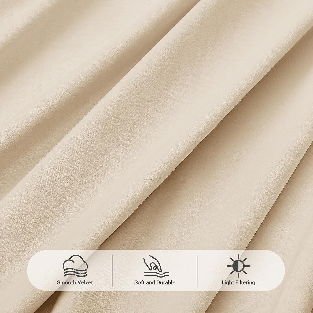 Triple Pinch Pleated Cream Velvet Curtains 90 inches Long Living Room Darkening Curtain Neutral Modern Farmhouse - Set of 2