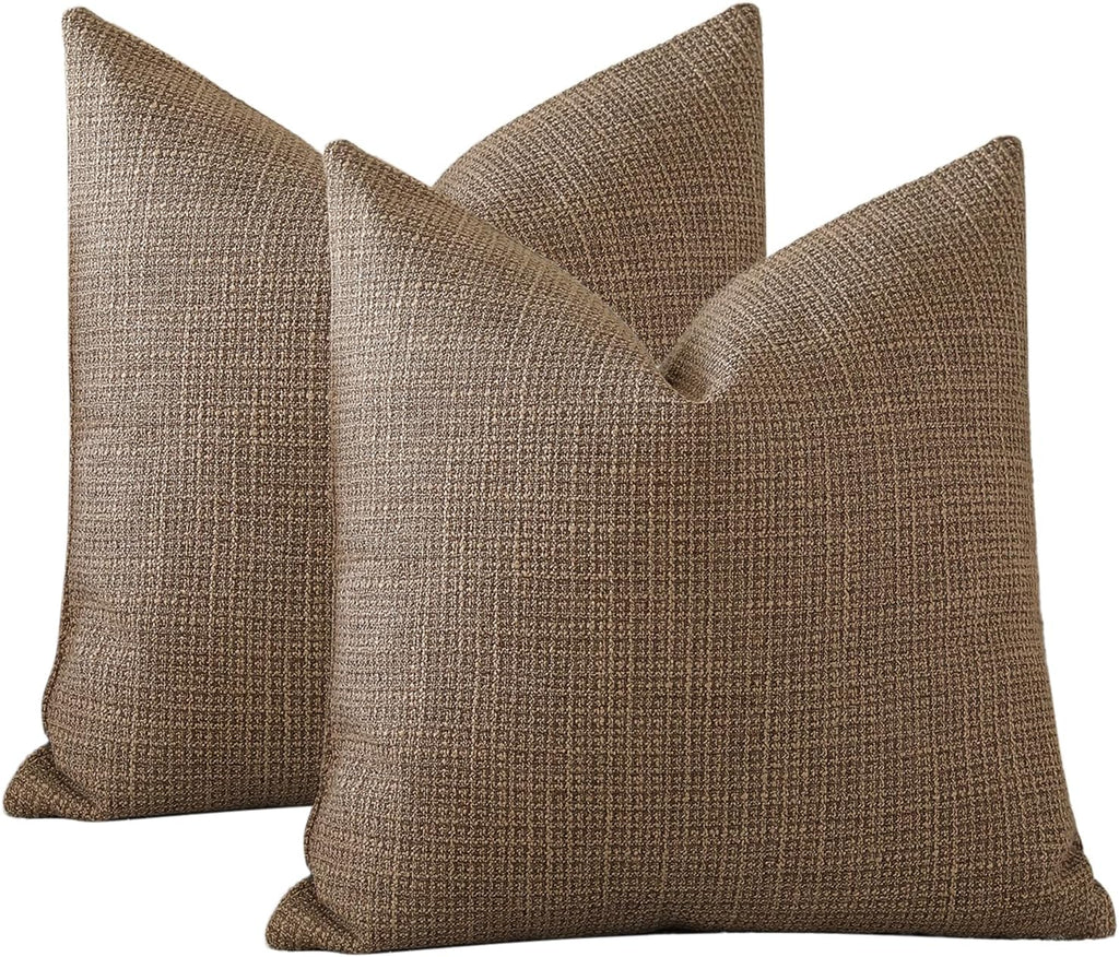 Pack of 2 Throw Pillow Covers 20x20 Inch Linen Coffee Brown Pillowcases Farmhouse Decorative Solid Pillow Covers