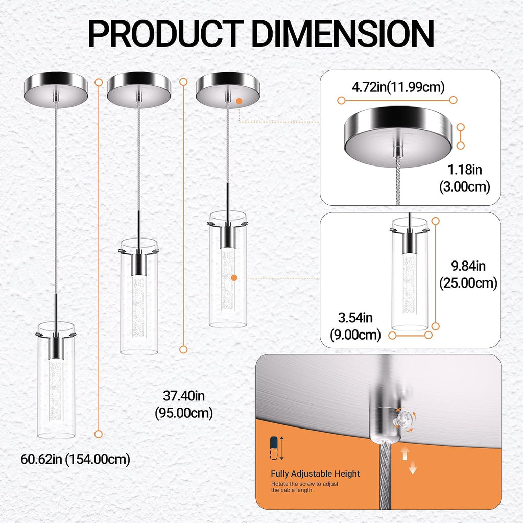 Pendant Ceiling Light Fixture, LED Kitchen Lighting Crystal Pendant Lights Kitchen Island, 1-Light Integrated Kitchen