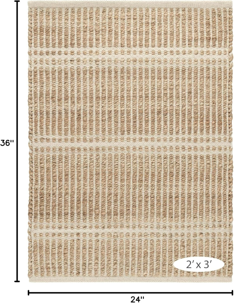 Dash and Albert Arbor Jute Area Rug - 2' x 3' Ivory Stripe Handwoven Accent Rug - Durable, Eco-Frien