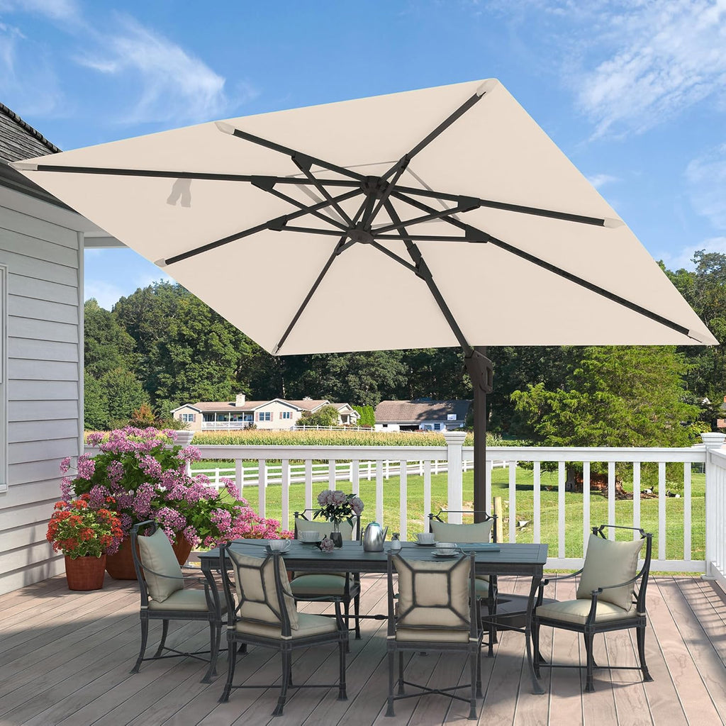 9' X 12' Cantilever Patio Umbrella Rectangular Outdoor Large Offset Umbrellas with 7 Tilts Adjustable 360°Rotati - HRSN
