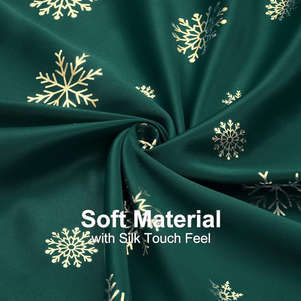 Green Christmas Valance with Gold Snowflake Foil Print, 1 Panel, W60×L36
