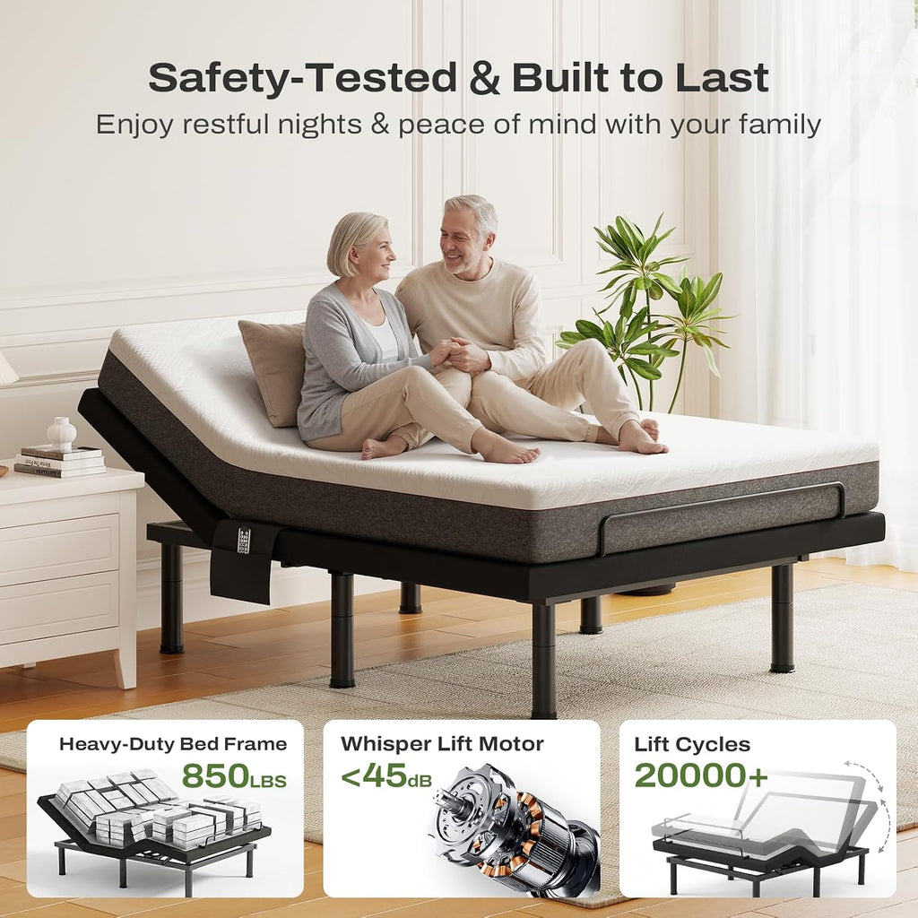 Queen Adjustable Bed Frame with Massage and Head & Foot Incline